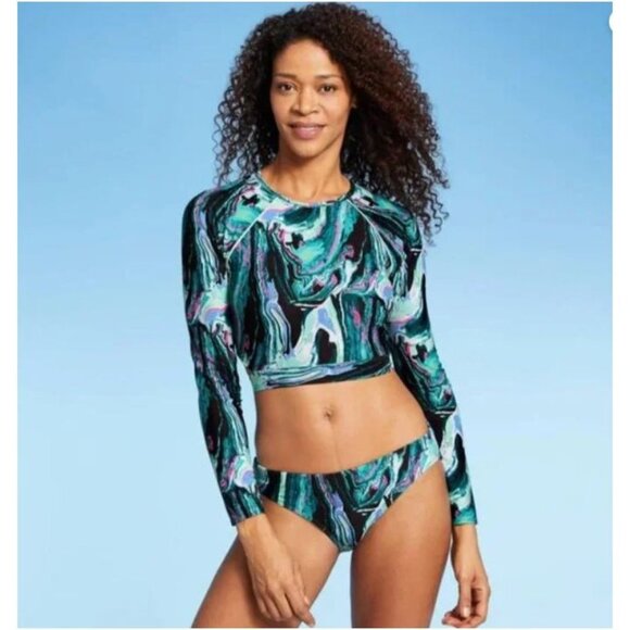 All in Motion Women's Long Sleeve Tie Back Rash Guard Marble Print XS - Picture 1 of 7